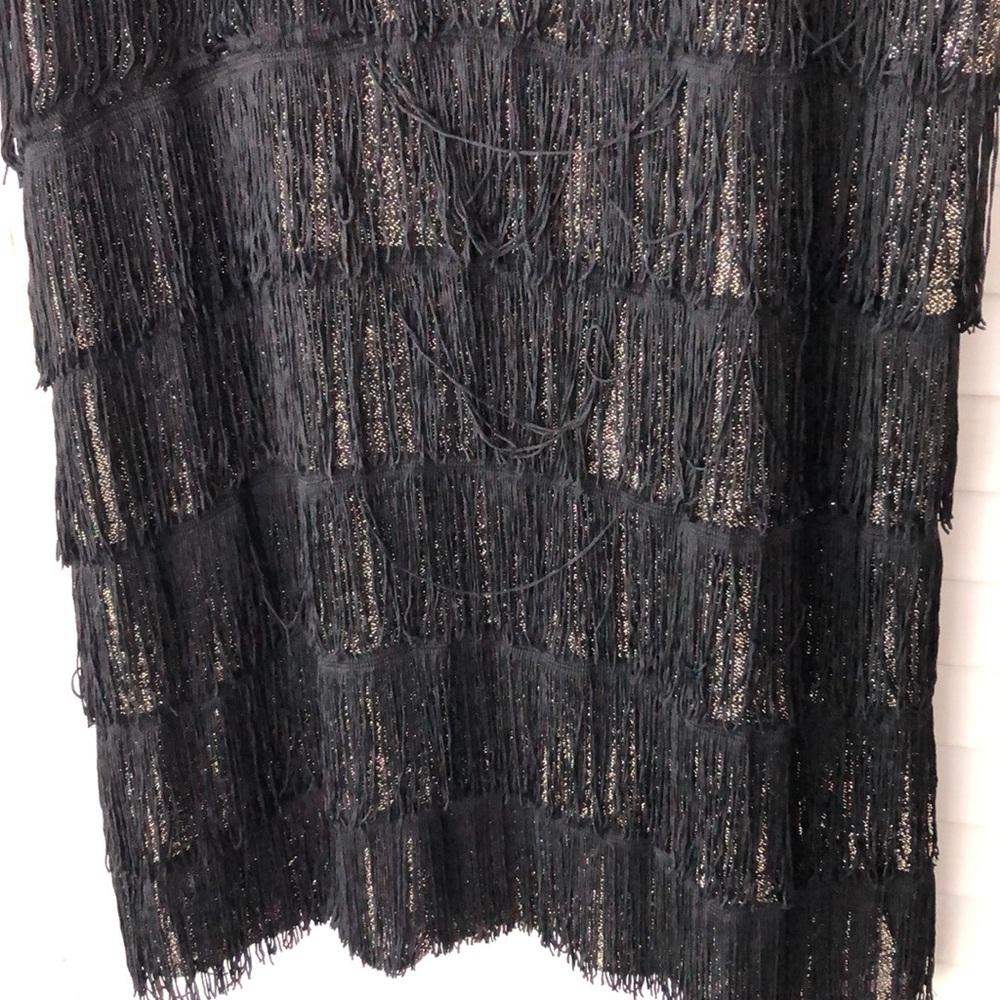 Flapper Girl Dress Roaring 20’s Halloween Costume Metallic Fringe Black One Size - Picture 4 of 7